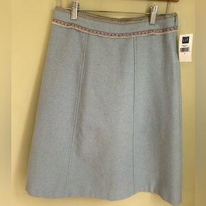 NWT Gap pale blue a line skirt size 2. Wool blend w/nordic looking trim. Lined!